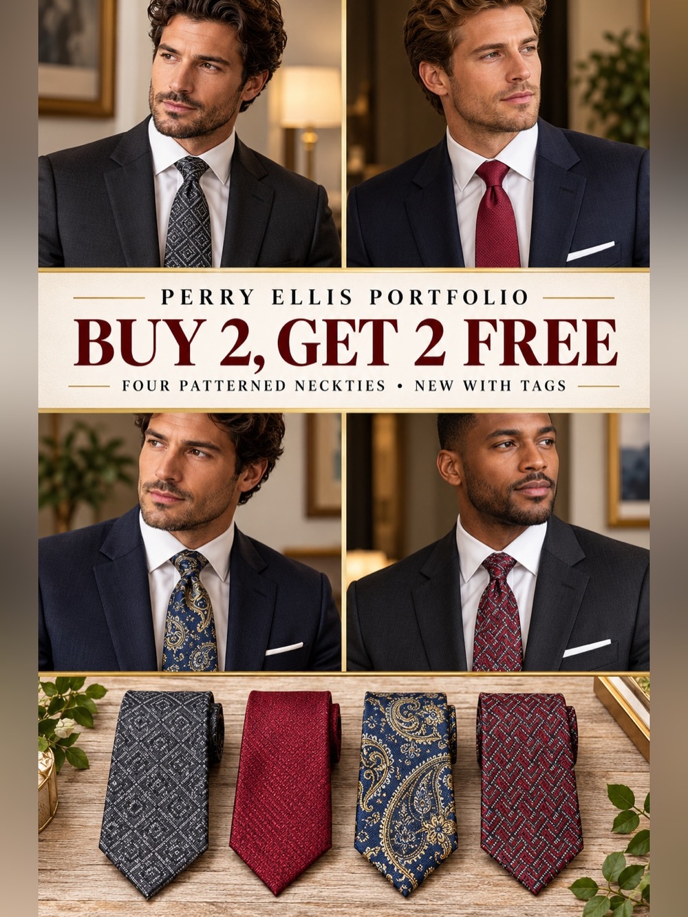 Perry Ellis Portfolio Williams Geo & Carver Paisley Geometric Polyester Ties NEW